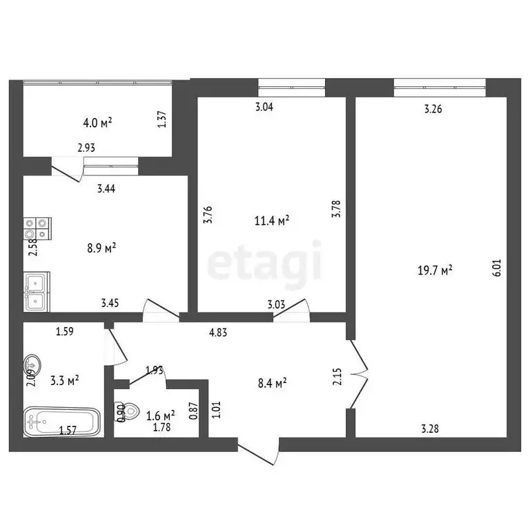 2-комнатная квартира: Стерлитамак, улица Артёма, 78 (53.3 м) - Фото 1