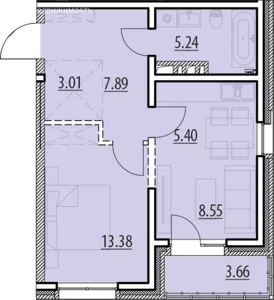 1-комнатная квартира: Иркутск, улица Мира, 32 (47.13 м) - Фото 0