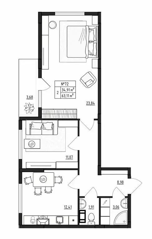 2-комнатная квартира: Малое Верево, Сиреневая улица, 25к1 (63.11 м) - Фото 1