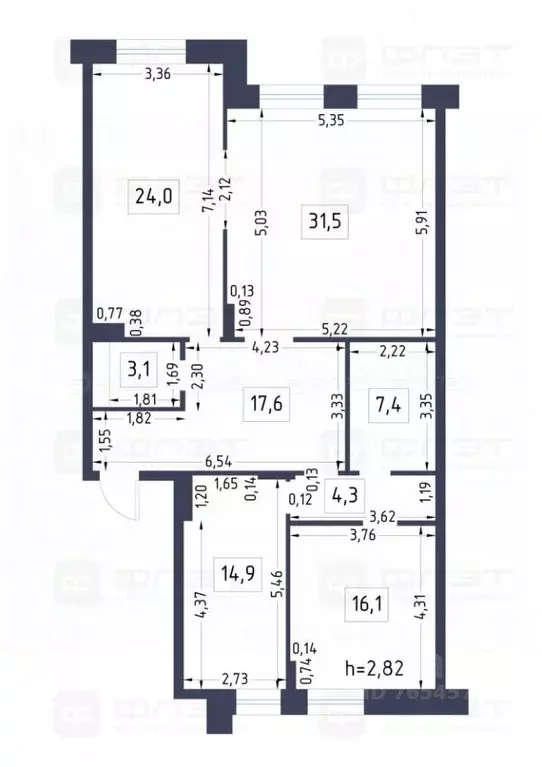 3-к кв. Татарстан, Казань ул. Калинина, 60 (118.9 м) - Фото 2