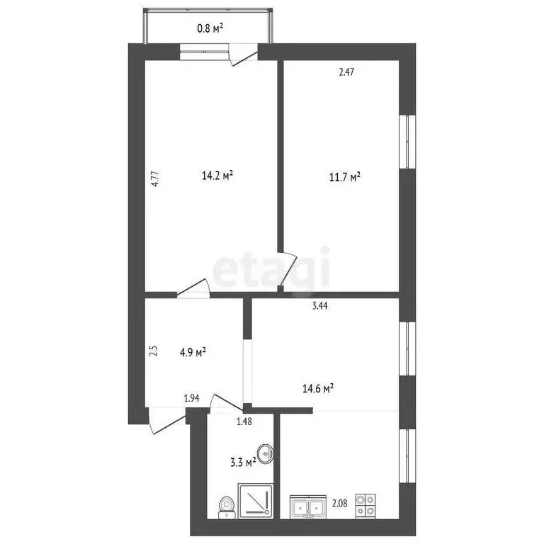 2-комнатная квартира: Саки, улица Ленина, 29 (48.9 м) - Фото 1