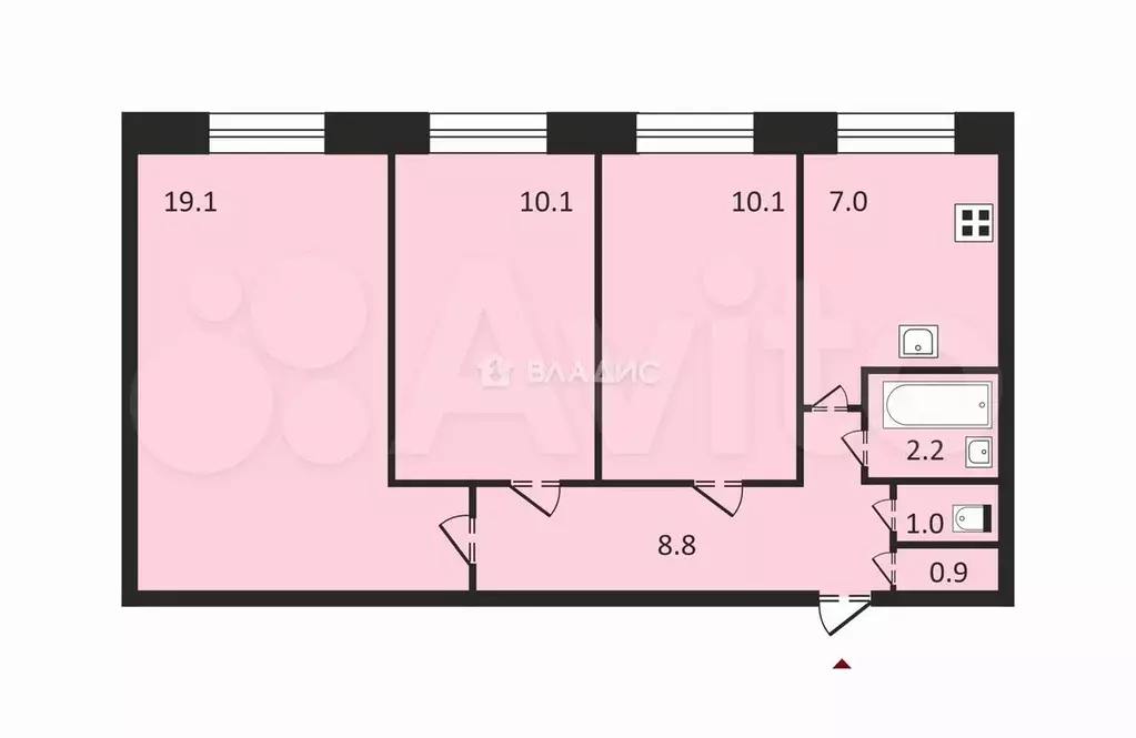 3-к. квартира, 59,2 м, 8/9 эт. - Фото 0