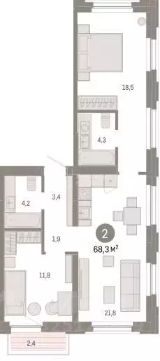 2-к кв. Тюменская область, Тюмень ул. Газовиков, 44 (68.3 м) - Фото 2