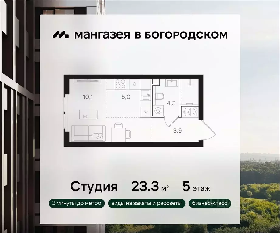 Студия Москва Мангазея в Богородском жилой комплекс (23.3 м) - Фото 0
