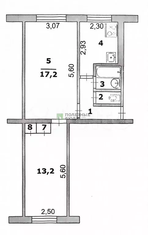 2-к. квартира, 44,1 м, 2/5 эт. - Фото 0