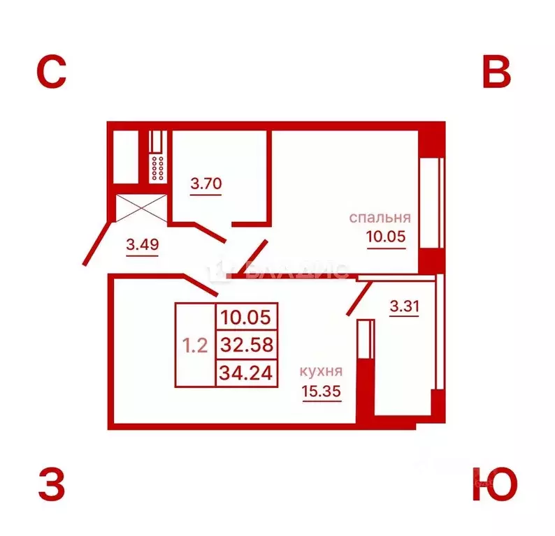 1-к кв. Санкт-Петербург Кубинская ул., 80к1 (32.58 м) - Фото 2
