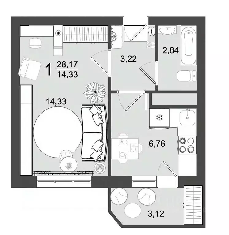 1-к кв. Московская область, Клин Майданово мкр,  (28.17 м) - Фото 0