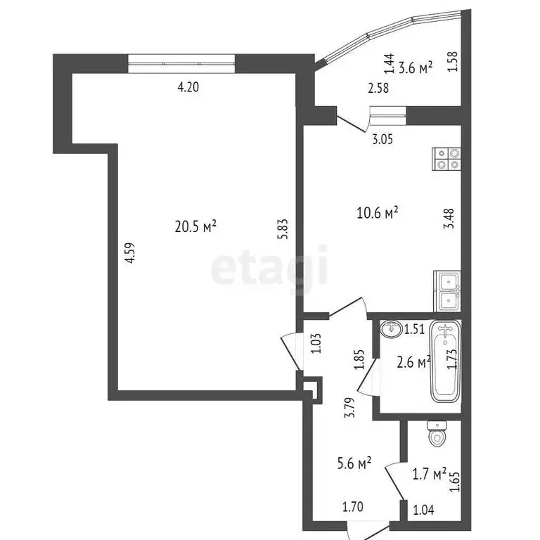 1-комнатная квартира: Тюмень, улица Василия Гольцова, 3 (40.8 м) - Фото 1