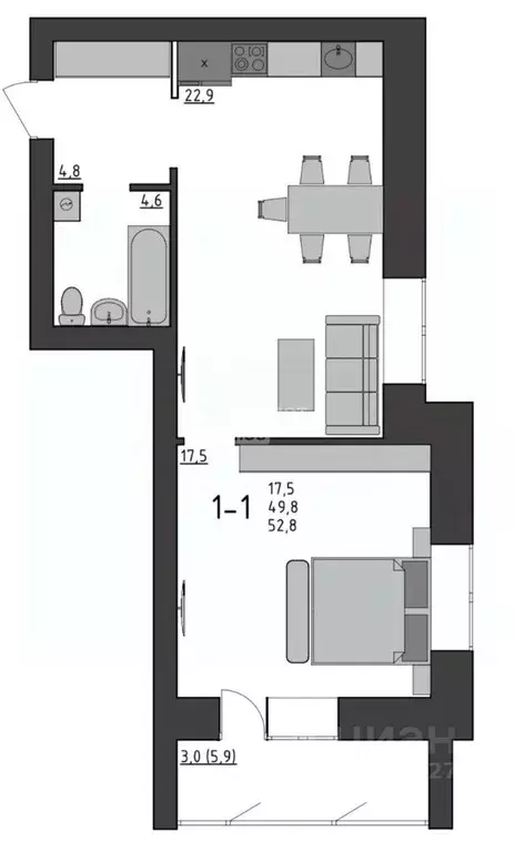1-к кв. Вологодская область, Вологда Новгородская ул., 38 (55.1 м) - Фото 2