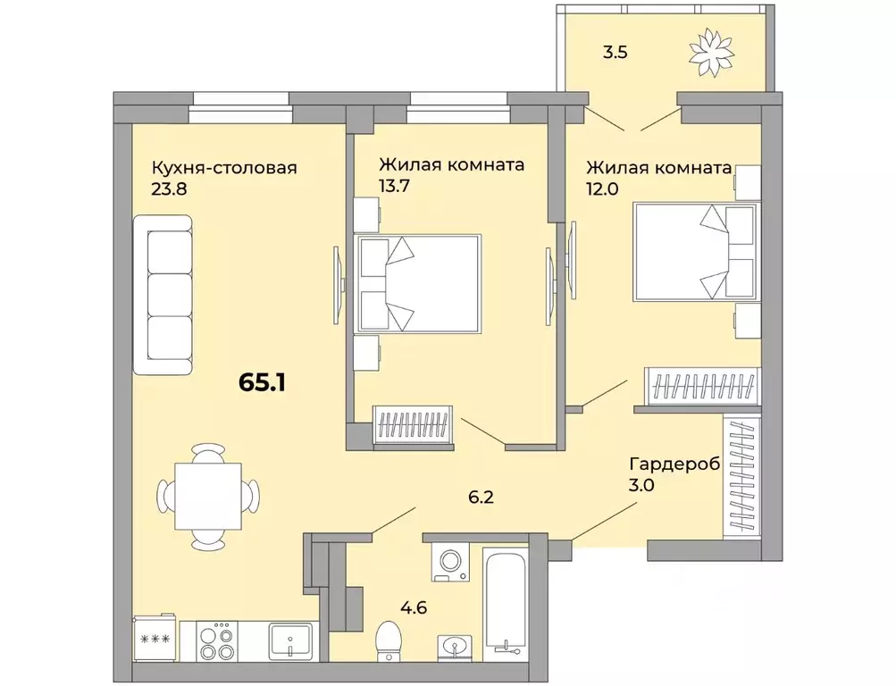 2-к кв. Свердловская область, Екатеринбург ул. Орловская (65.1 м) - Фото 0