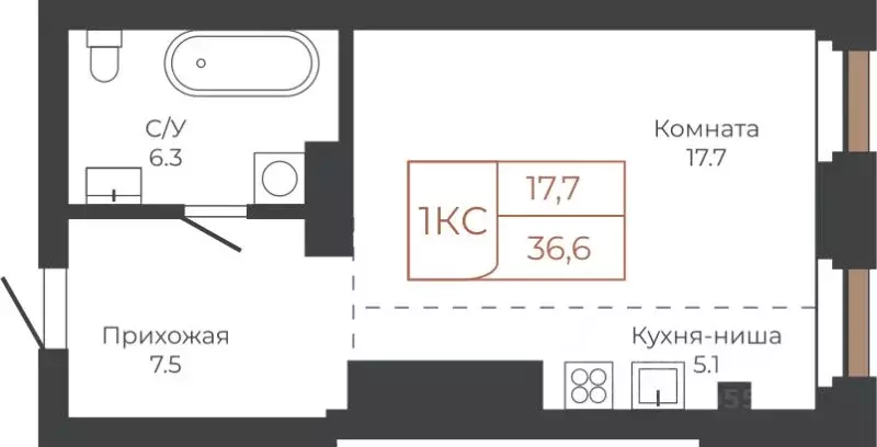 1-к кв. Алтайский край, Барнаул пл. Баварина, 8к1 (36.2 м) - Фото 1