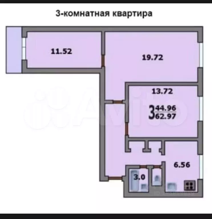 3-к. квартира, 60 м, 6/10 эт. - Фото 0