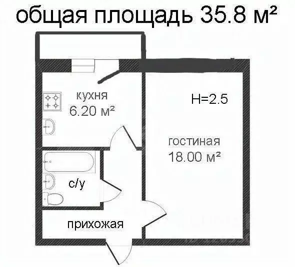 1-к кв. Костромская область, Кострома Индустриальная ул., 29 (34.5 м) - Фото 2