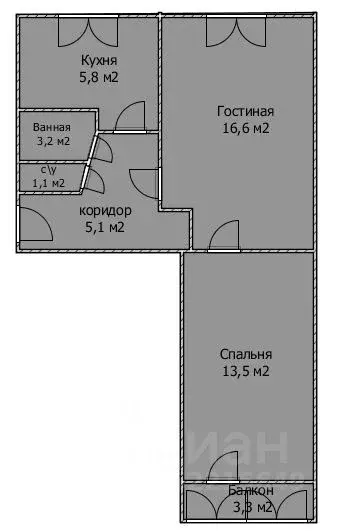 2-к кв. Башкортостан, Стерлитамак ул. Комарова, 14 (44.5 м) - Фото 1