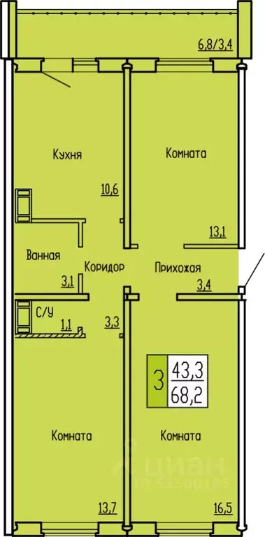 3-к кв. Курганская область, Курган ул. Карбышева, 52 (68.2 м) - Фото 0