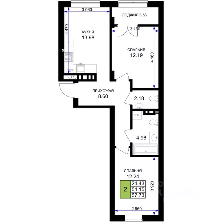 2-к кв. Калининградская область, Гурьевск Включи жилой комплекс (57.73 ... - Фото 1