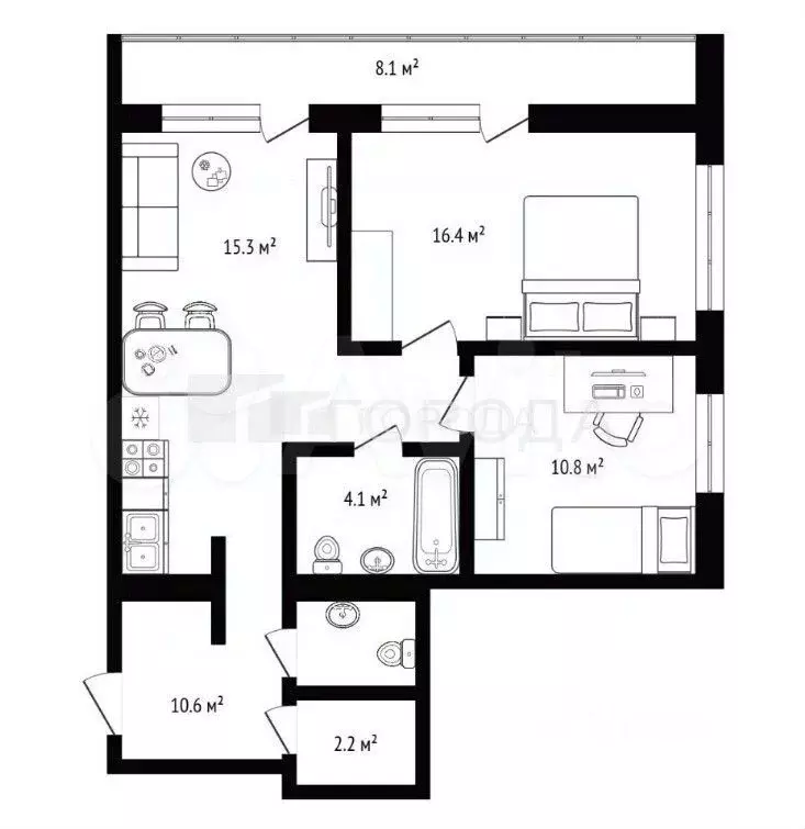 2-к. квартира, 72 м, 3/8 эт. - Фото 1