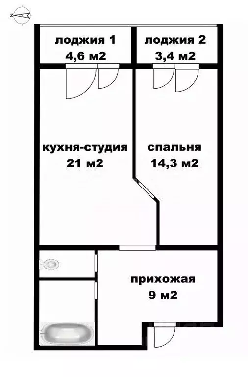 2-к кв. Томская область, Томск Киевская ул., 1 (53.0 м) - Фото 1