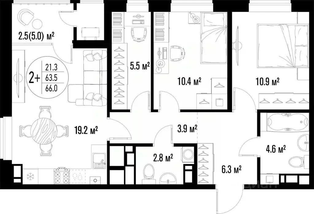 2-к кв. Астраханская область, Астрахань ул. Ахшарумова (66.0 м) - Фото 1