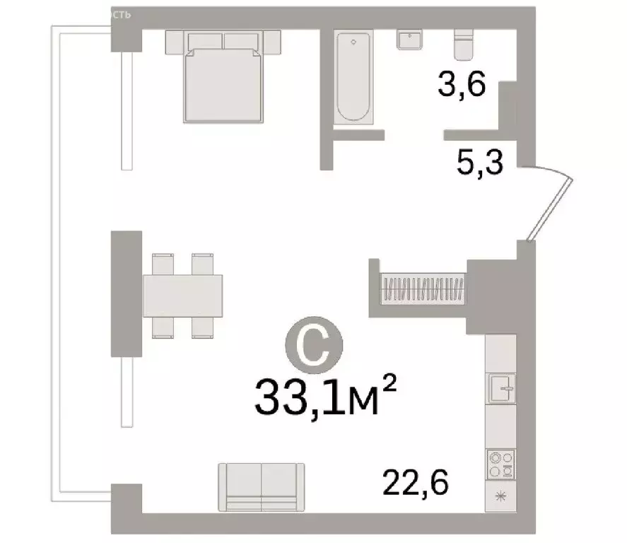 Квартира-студия: Екатеринбург, улица Академика Ландау, 1 (33.1 м) - Фото 0