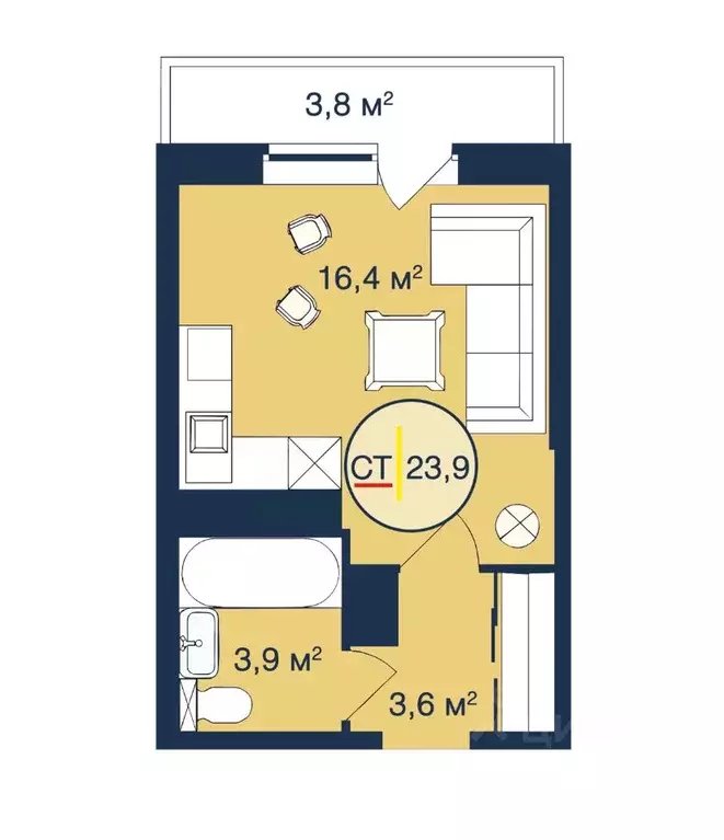 1-к кв. Тюменская область, Тюмень Таежная ул., 2 (23.9 м) - Фото 0