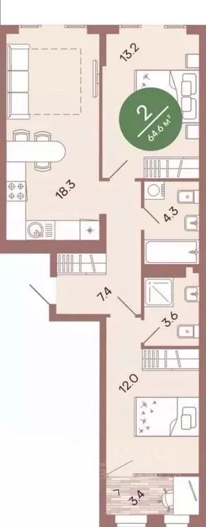 2-к кв. Пензенская область, Пенза ул. Измайлова, 38к4 (62.2 м) - Фото 0