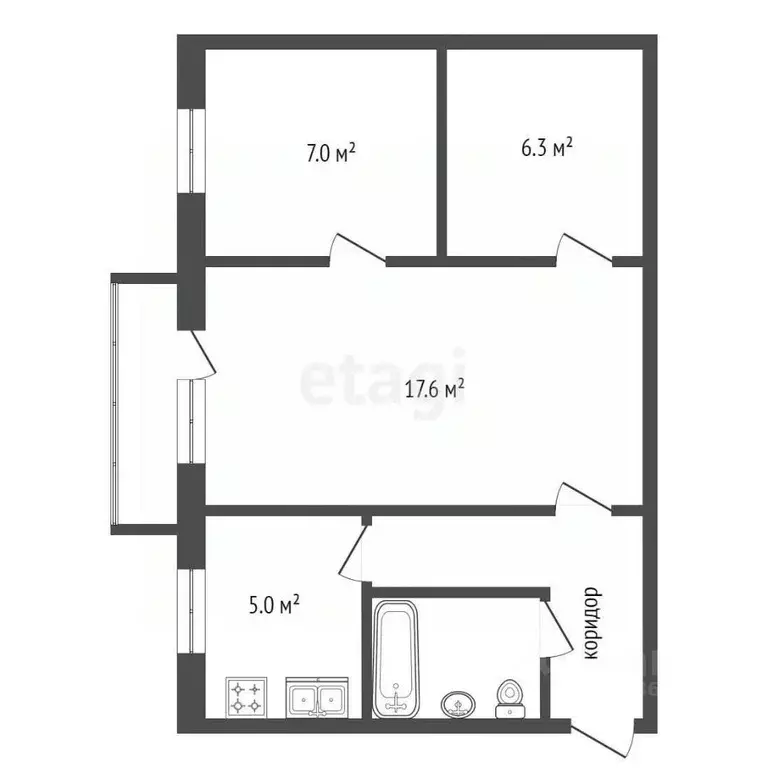 2-к кв. Калужская область, Калуга ул. Глаголева, 6 (44.5 м) - Фото 2