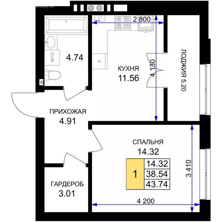 1-комнатная квартира: Гурьевск, жилой комплекс Включи (43.74 м) - Фото 1