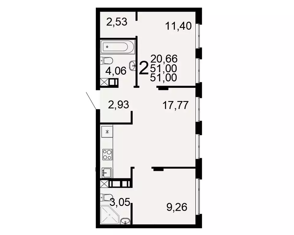 2-комнатная квартира: Тула, жилой комплекс Флагман (51 м) - Фото 1