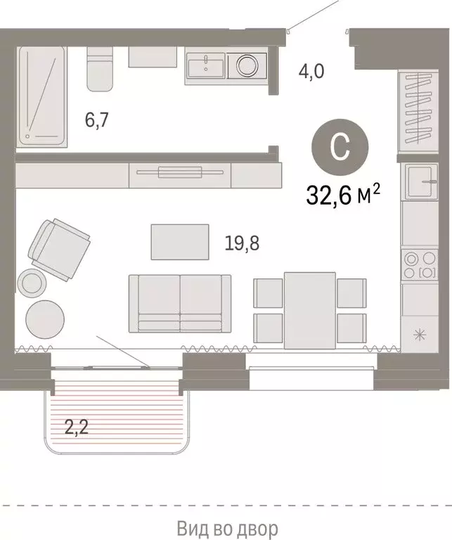 Квартира-студия: Новосибирск, Зыряновская улица, 53с (32.57 м) - Фото 1