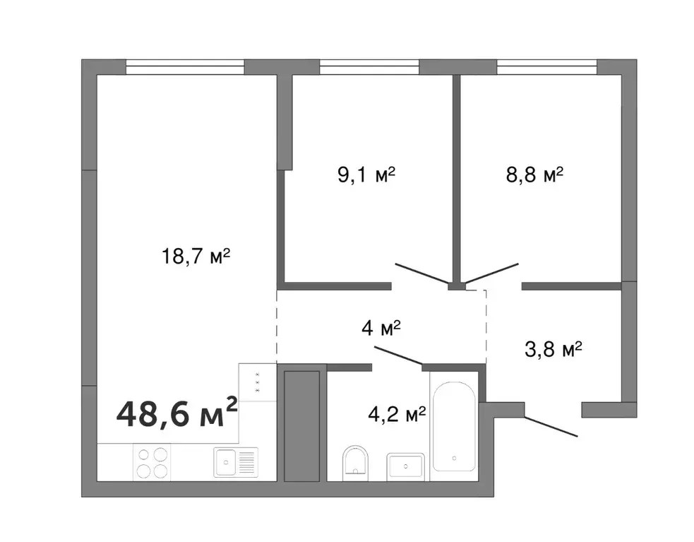 Продаётся 2-к квартира, 48.6 м - Фото 0