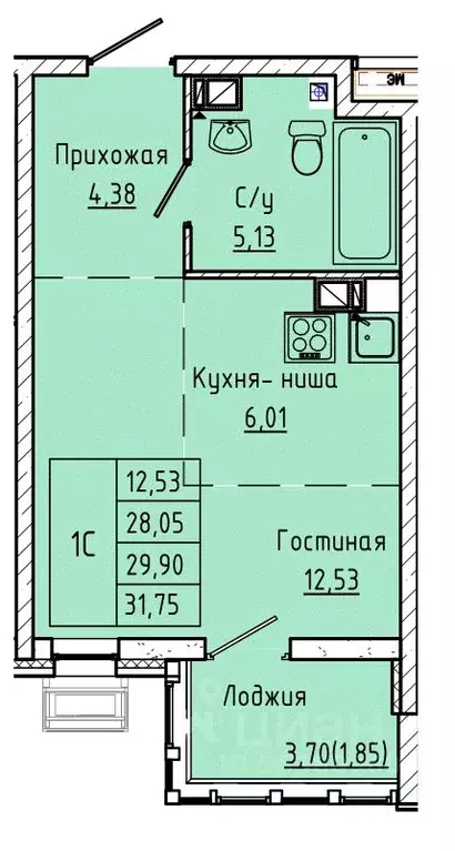 Студия Ростовская область, Ростов-на-Дону ул. Текучева, 370/3 (29.25 ... - Фото 0