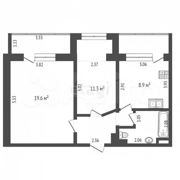 2-к. квартира, 58,5 м, 7/8 эт. - Фото 0