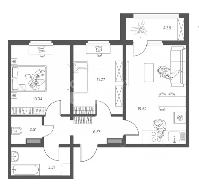 2-к кв. Липецкая область, Липецк ул. Перова (60.93 м) - Фото 2