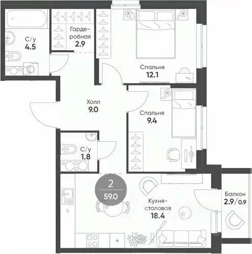 2-к кв. Новосибирская область, Кольцово рп Счастье в Кольцово жилой ... - Фото 1