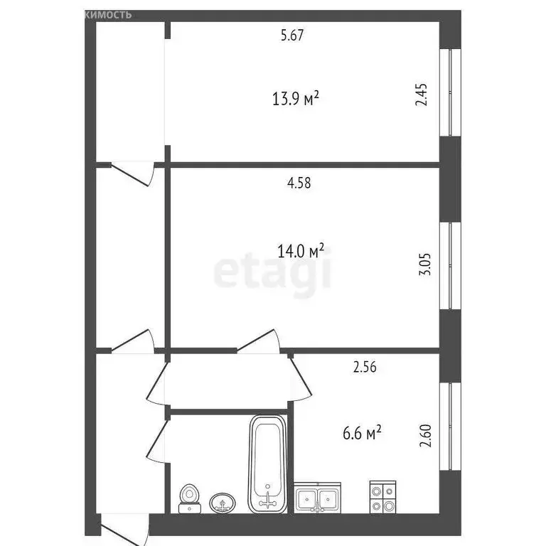 2-комнатная квартира: Омск, проспект Мира, 84А (43 м) - Фото 1