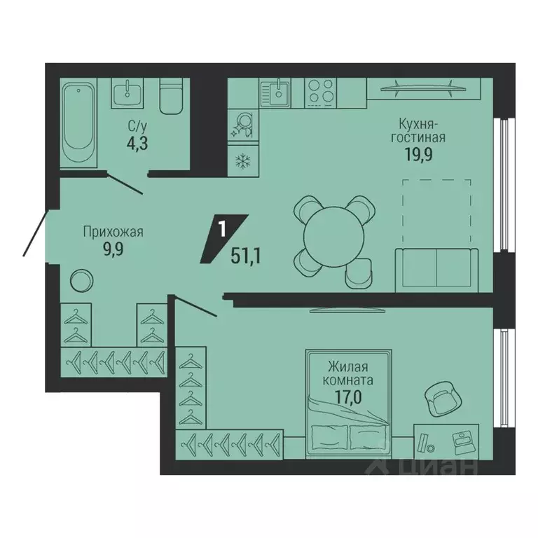 1-к кв. Свердловская область, Екатеринбург Эльмаш жилрайон, К100 жилой ... - Фото 2