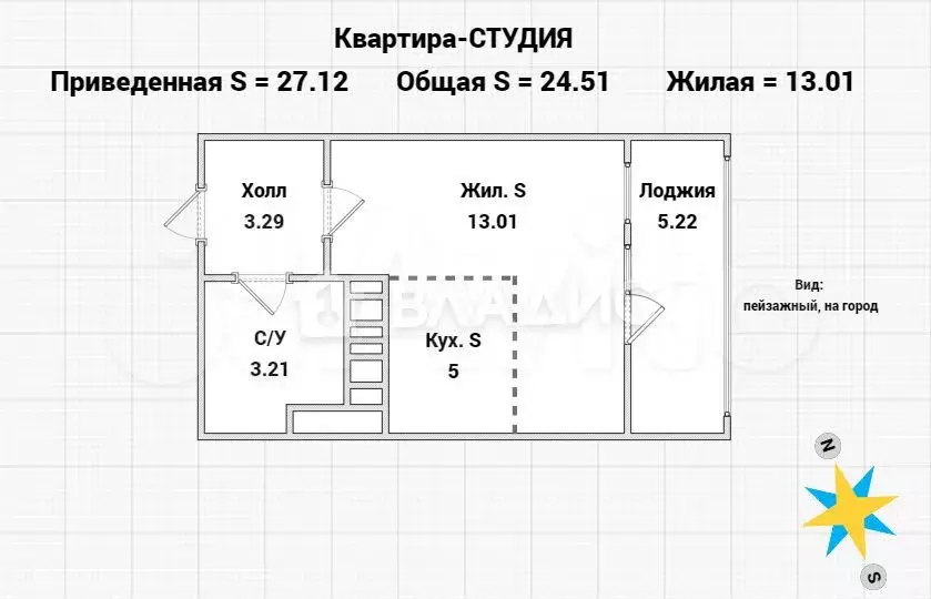 Квартира-студия, 27,1 м, 18/18 эт. - Фото 0