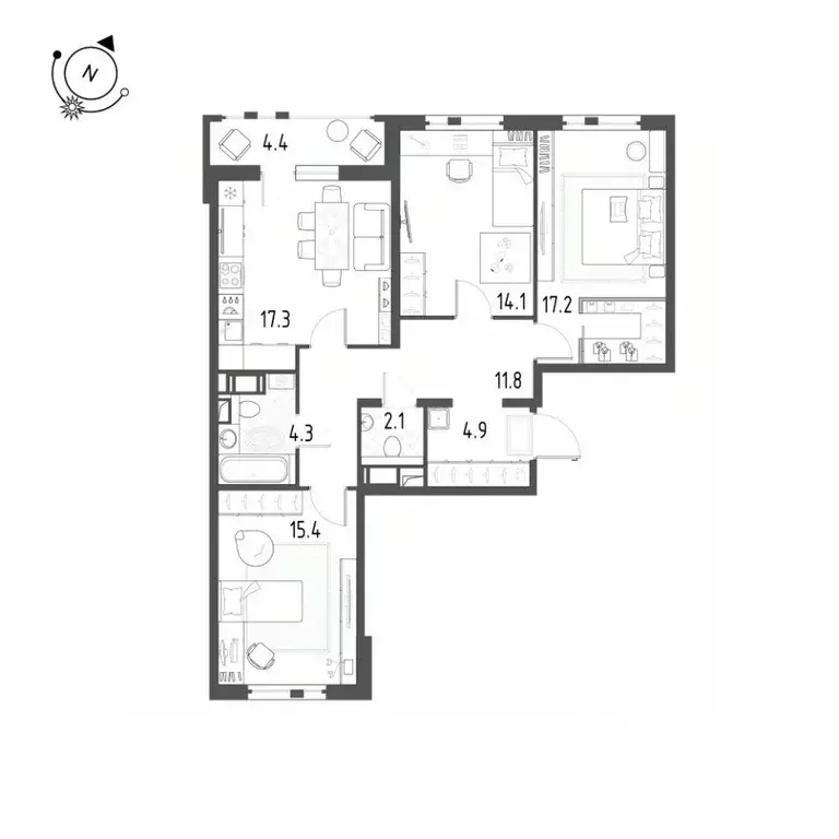3-к кв. Санкт-Петербург пос. Шушары, ул. Чудовская, 14к1 (89.1 м) - Фото 2