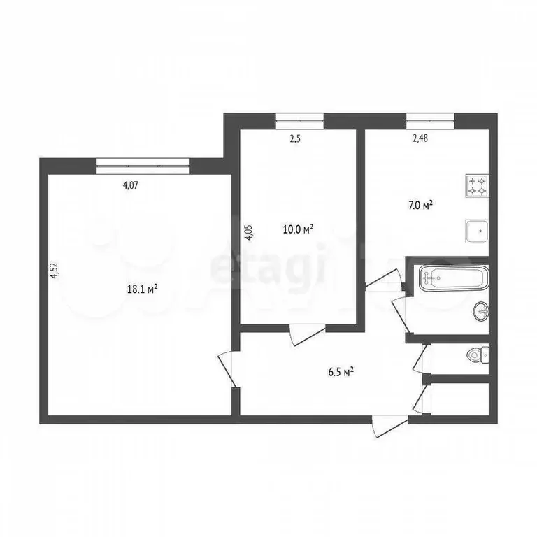 2-к. квартира, 45 м, 1/9 эт. - Фото 0
