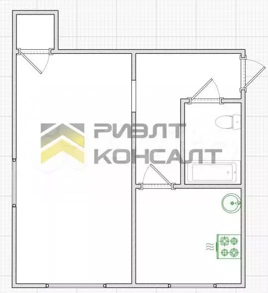 1-к. квартира, 32 м, 1/3 эт. - Фото 0