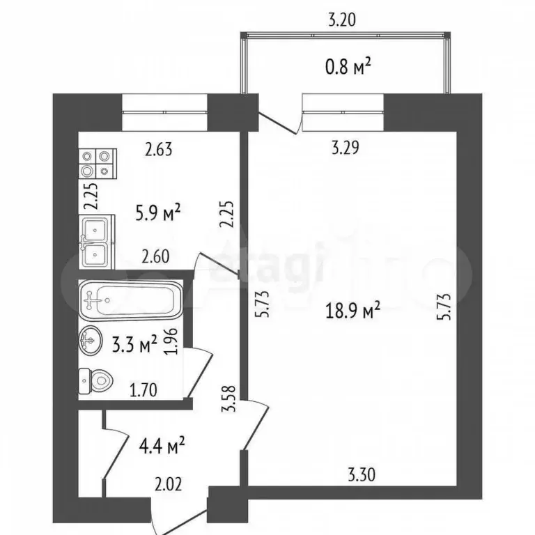 1-к. квартира, 33,1 м, 5/5 эт. - Фото 1