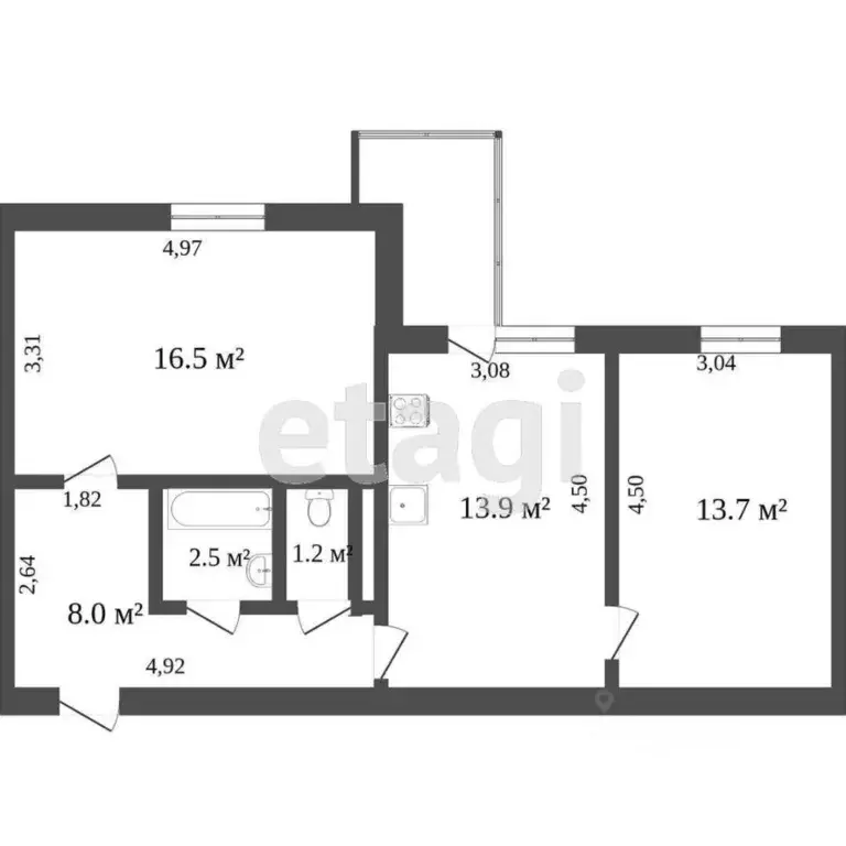 2-к кв. Ямало-Ненецкий АО, Новый Уренгой Юбилейный мкр, 2/7 (57.6 м) - Фото 1