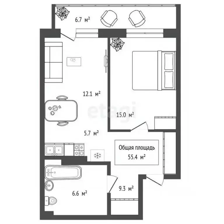 2-к кв. Новосибирская область, Обь Октябрьская ул., 5 (55.4 м) - Фото 1
