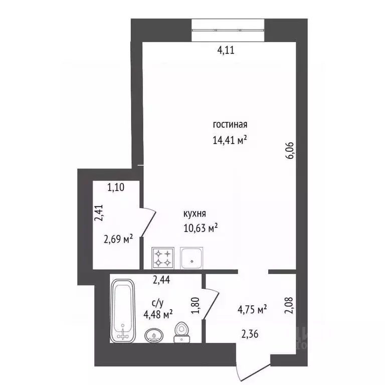 1-к кв. Башкортостан, Уфа ул. Рудольфа Нуреева, 9 (37.3 м) - Фото 2