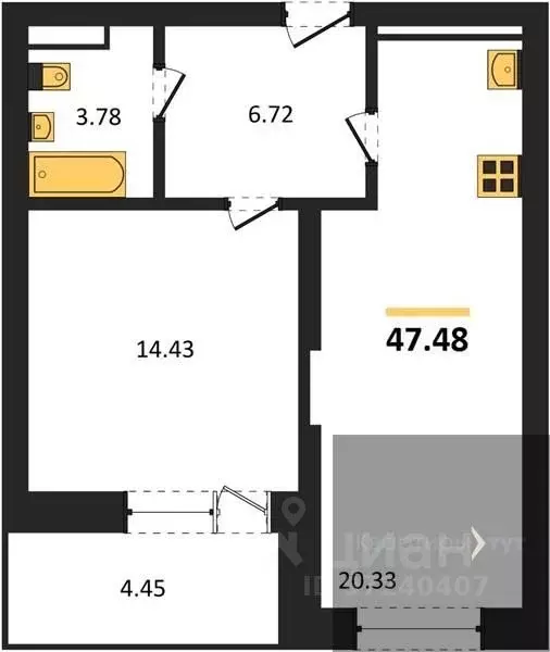 1-к кв. Воронежская область, Воронеж Транспортная ул., 58 (47.48 м) - Фото 0