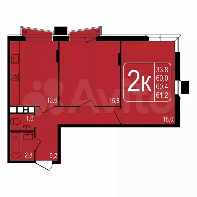 2-к. квартира, 60,4 м, 3/8 эт. - Фото 0