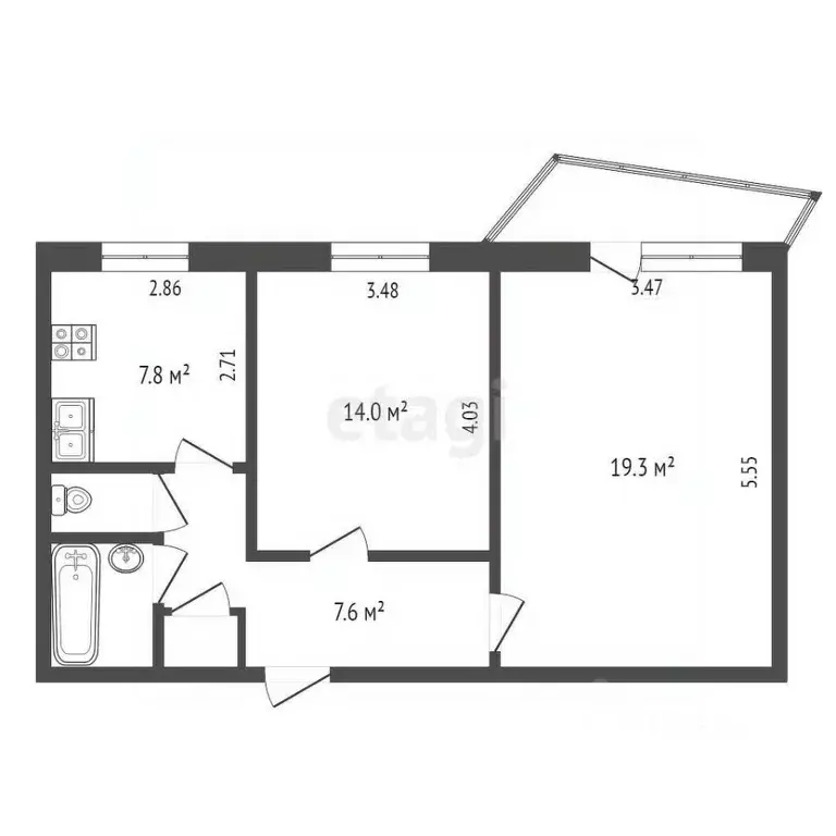 2-к кв. Омская область, Омск ул. Крупской, 19 (52.7 м) - Фото 1