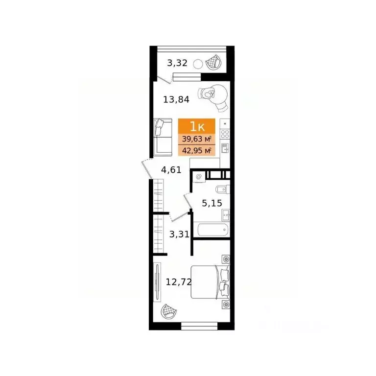 1-к кв. Курганская область, Курган просп. Конституции (42.95 м) - Фото 2