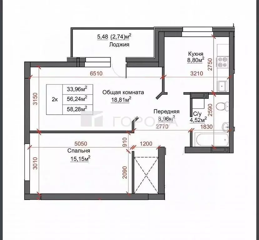 2-к кв. Алтайский край, Барнаул ул. Сергея Ускова, 42 (58.3 м) - Фото 2